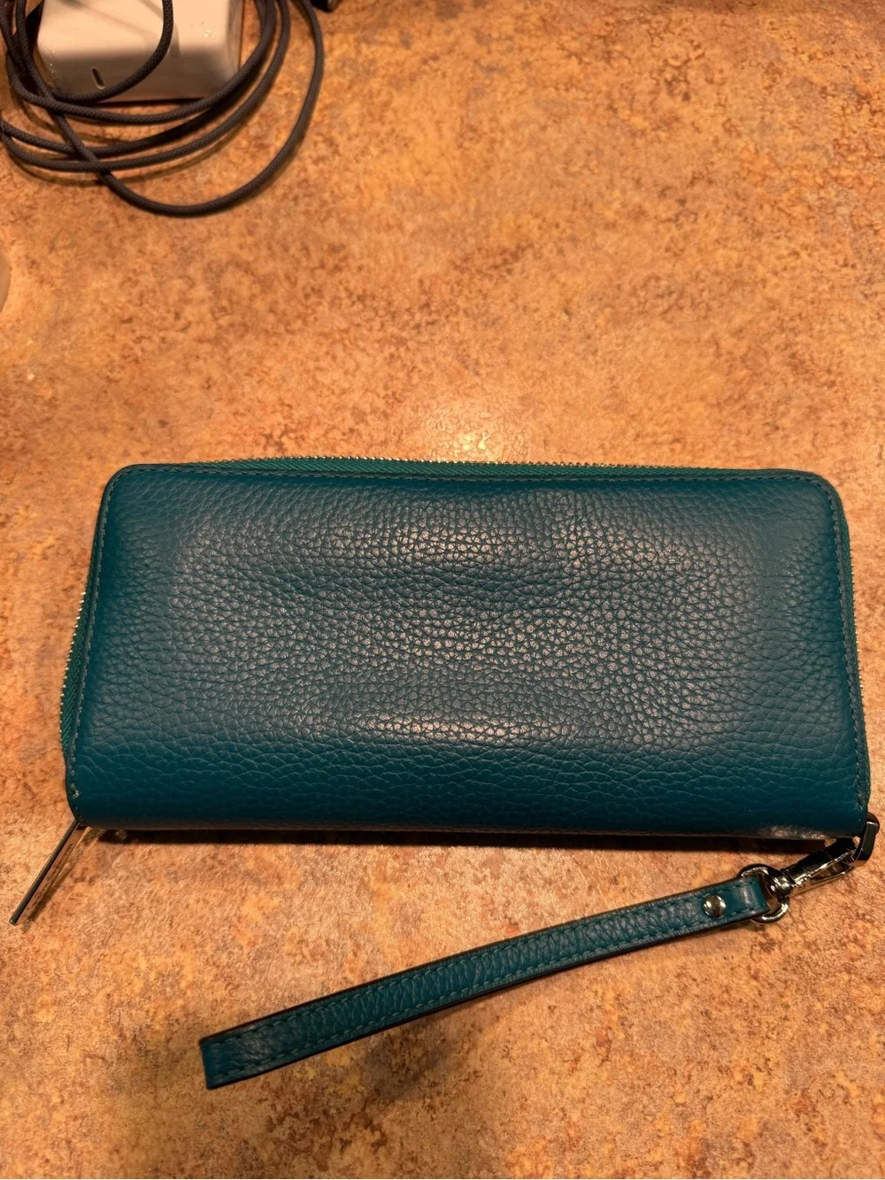 Michael Kors Teal Pebbled Leather Zip Wristlet
